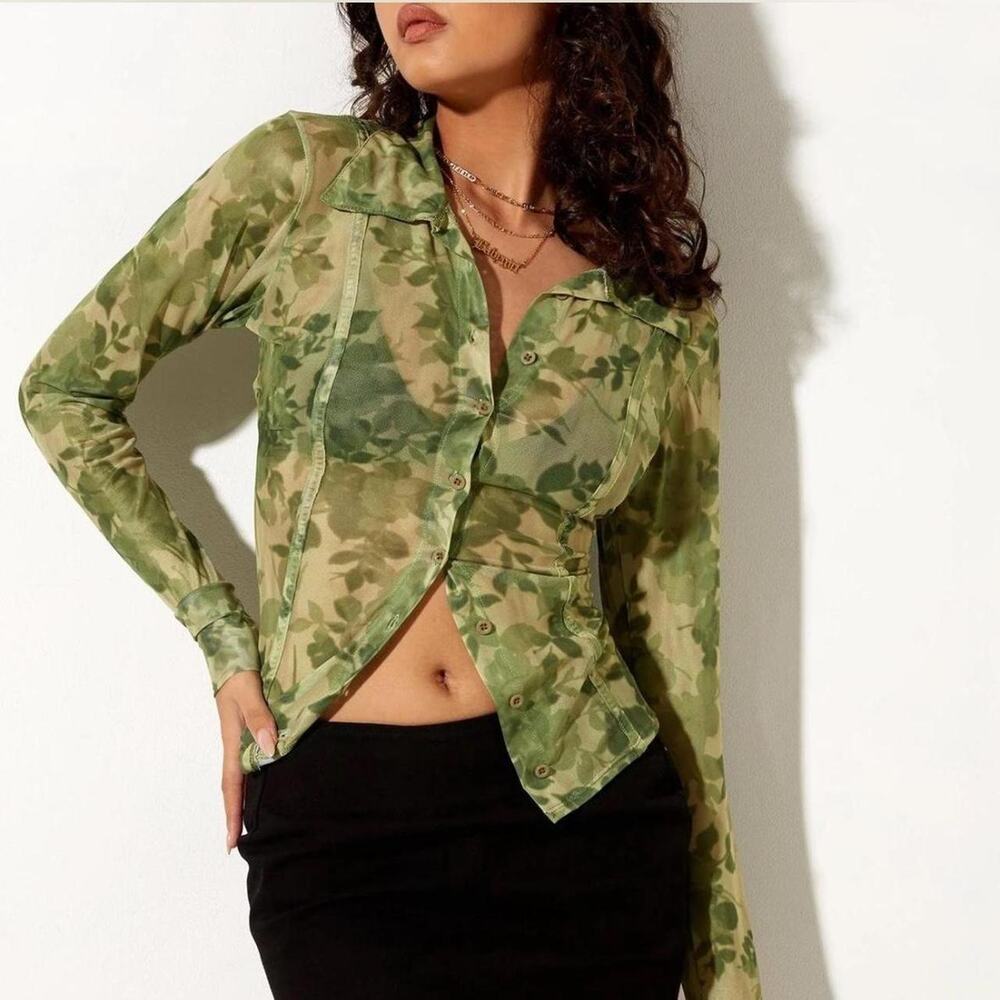 Motel rocks mesh floral button